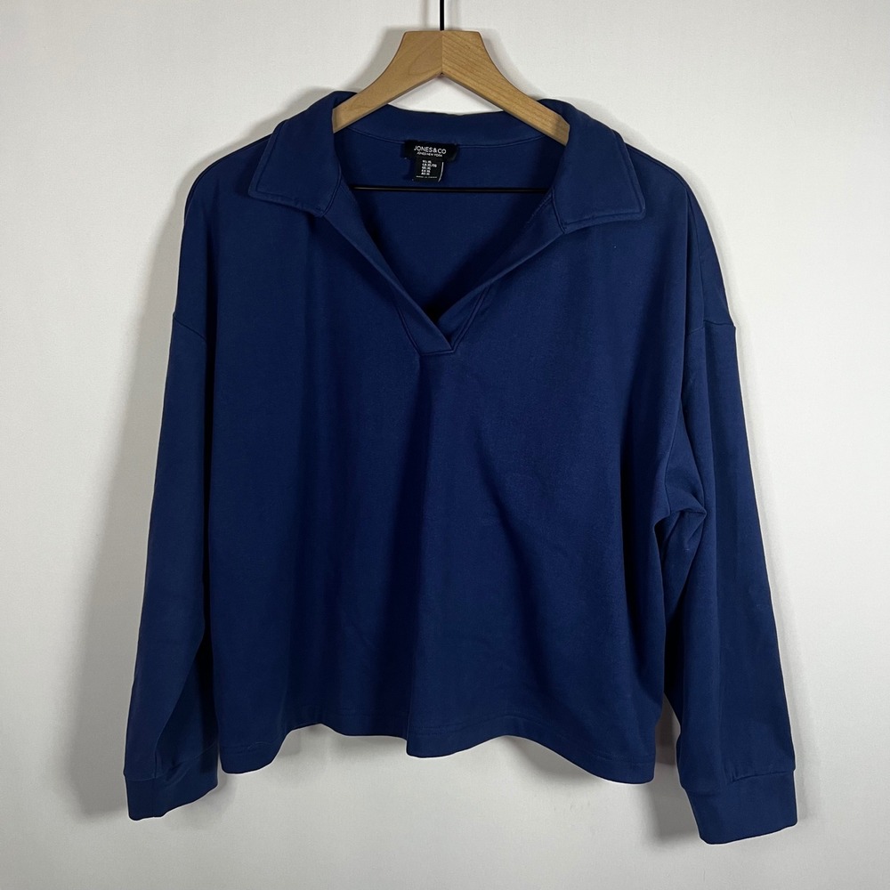 Jones & Co. Jones New York Top Women XL Blue V-Neck Pullover Knit Blouse Classic